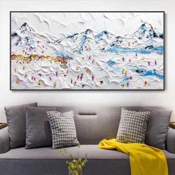 Impressionismus Werke - Skifahrer auf Schneebedeckter Berg Wandkunst Sport Weißer Schnee Skifahren Zimmerdekoration von Messer 17